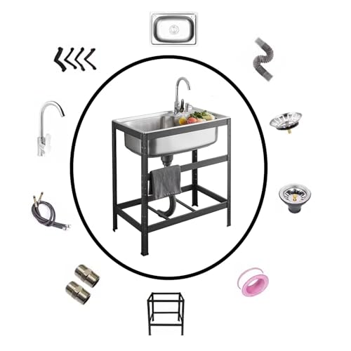 Évier de cuisine en acier inoxydable sur pied avec robinets