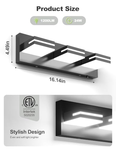 Image of VOLISUN 16.15in Bathroom Vanity Light Fixtures 3 Light, 5CCT Dimmable, Matte Black LED Bathroom Lighting Fixtures Over Mirror, 360Rotatable Head, LED Vanity Lights for Bathroom