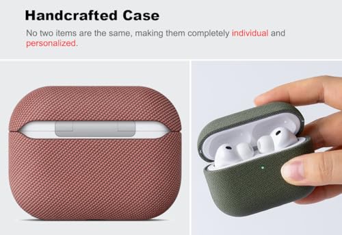 Image of Haobobro Handmade Case - for AirPods Pro 3 Case Cover - Premium Vegan Leather with Woven Fabric Texture, Wireless Charging Compatible, Drop Protective Hard Cover for AirPods Pro 3rd Generation - Brown