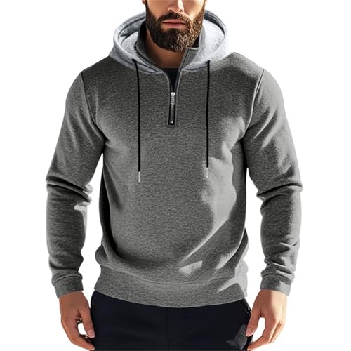Fall Winter Fashion Hoodies for Men Long-sleeved Half-zip Fleece Lined Thick Sweatshirt with Pocket
