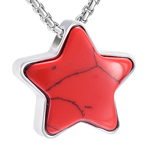 EternityMemory Red Turquoise Star Cremation Keepsake Necklace for Loss of Loved One - Memorial Urn Jewelry
