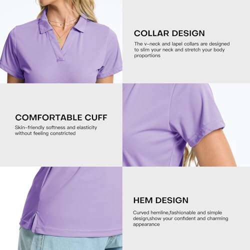 Image of Women's Polo Shirts Short Sleeve Quick Dry UPF 50+ Sun Protection Golf Tops | V Neck Collared Design, Business Casual Work, Tennis Pickleball Athletic