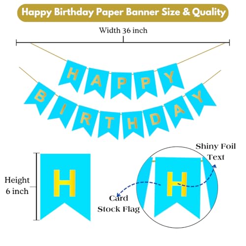 Image of Happy Birthday Decoration Kit for Baby Teenage Girls Men Women Adults Home Table Year With 30 Pc Dark Blue White Silver Balloons 1 Pc Sky Blue Happy Birthday Paper Banner Items Set Combo