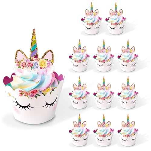 Cupcake Topper Wrapper,Viechoes 12 pcs Unicornio Cake Toppers Tarta,Decoración de Magdalenas,Cupcake Wraps Liner Baking Cup Party,Para Party Supplies Cake Decorations (12)