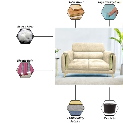 Image of Casaliving Gelio 2 Seater Sofa Set for Living Room (Cream Colour) Premium Fabric Sofa