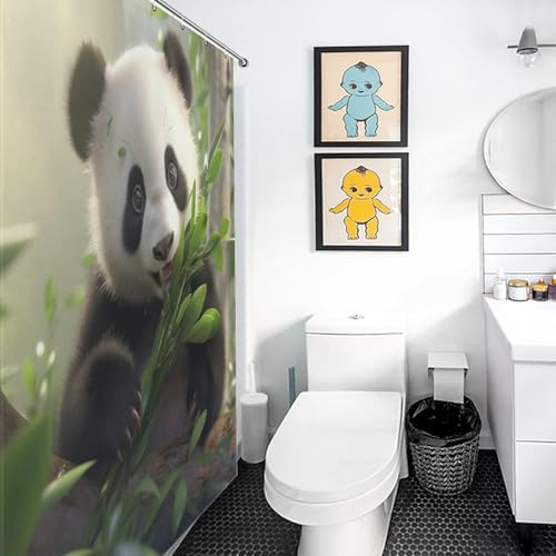 Rideau de douche panda en polyester imperméable 122x183cm pour baignoire - 3