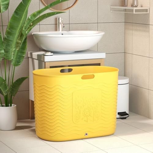 Figoday 風呂 大人用 大型 深型 省スペース コンパクト収納 高め設計 プラスチック製 バスタブ 浴室 寝室 アウトドア 介護 沐浴 足湯 防滑底 軽量 洗える 家庭用 保温 すのこベッド対応 (89*48*63cm,イエロー)