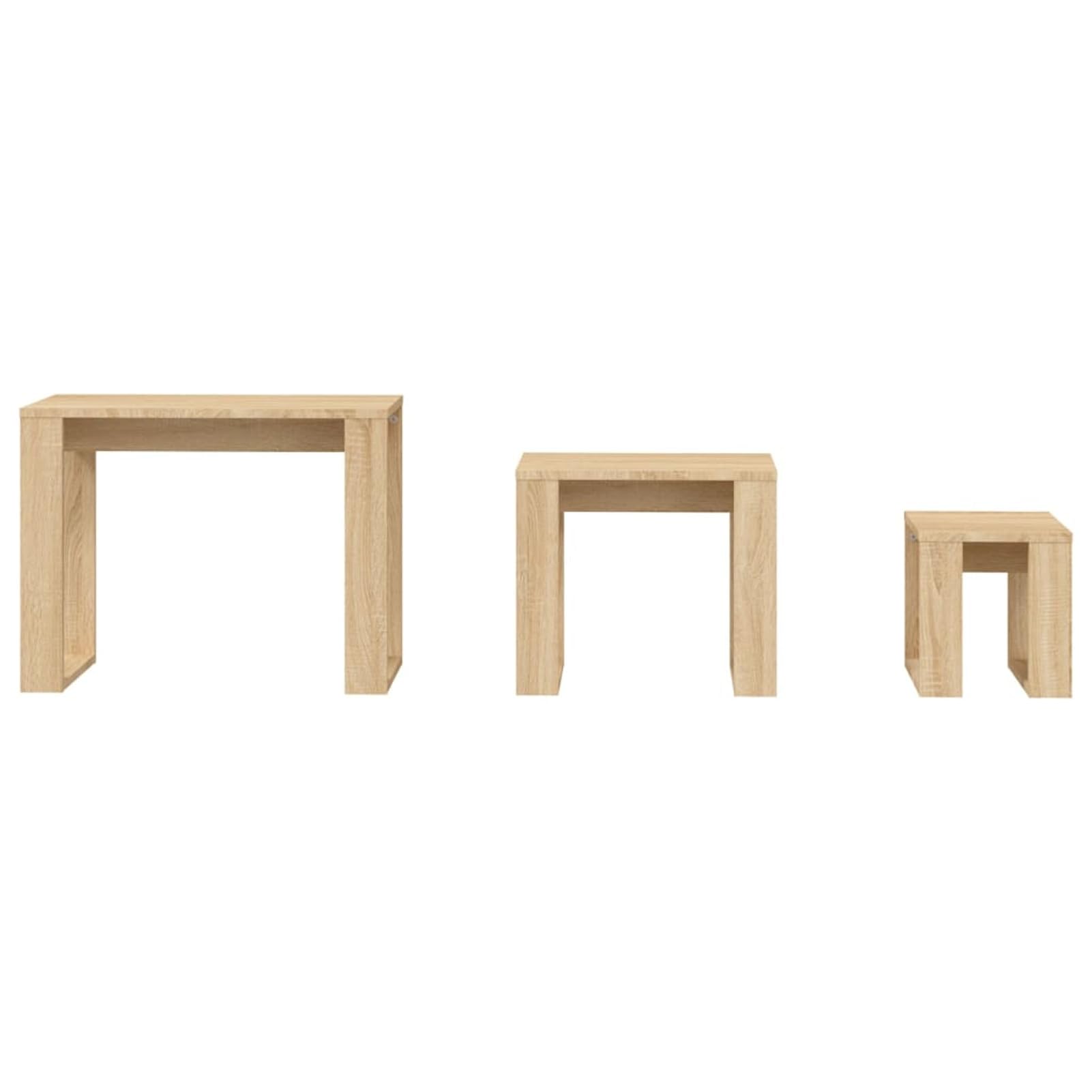 Brokky Mesas apilables 3 pzas Madera contrachapada Color Roble Sonoma Juego De 3 Mesas Auxiliares Anidadas