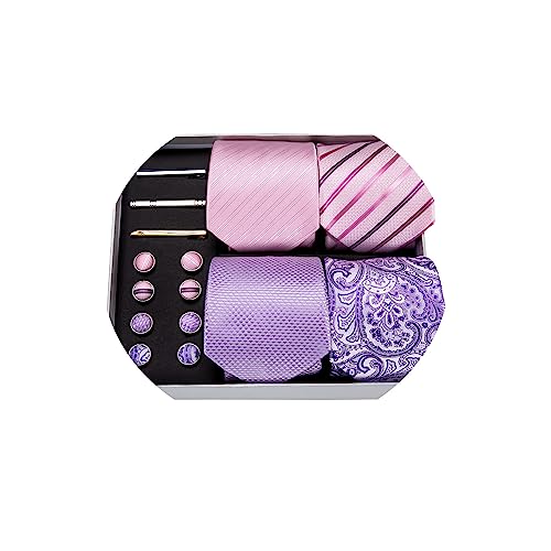 Image of Barry.Wang Designer Mens Tie Sets Collection, Eleagnt Gift Box Tie Clips Handkerchief Cufflink Set