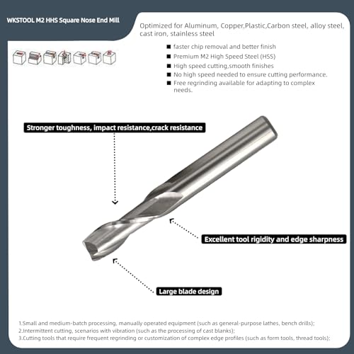 Image of HSS Square Nose End Mill CNC Router Bits Metal Cutting Flat Cutter Slotting Profiling for Aluminum Copper Brass Bronze (Multi-Pack, 4+6+8+10+12+14+16mm 4Flute HSS)