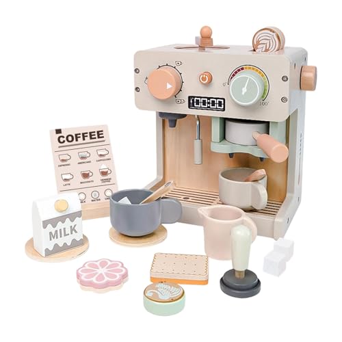 DuskHaven Juego de Cafetera de Madera con Tazas, Juego de Simulación de Panadería Y Leche.