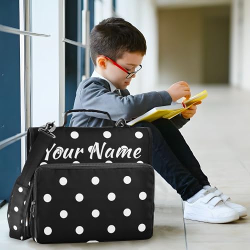 Image of Custom 3 Ring Zipper Binder Black White Polka Dots Personalized Name 1.5 Inch Binders Large Capacity Multi Pockets for School Office Supplies