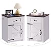 Soowery nightstands set of 2 nightstand with charging station farmhouse end table with barn door and drawer rustic wood sofa side table for bedroom living room white  urban country home decor