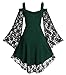 FEOYA Cold Shoulder Dress for Women Gothic Punk Cosplay Costumes Retro Renaissance Dresses Fall Net Yarn Fashion Clothing Green, XL