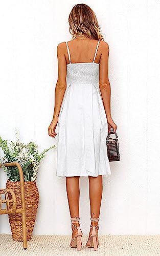 Image of FANCYINN Womens Tie Front Button Down A-Line Dresses Summer Spaghetti Strap Midi Dress Floral Prints