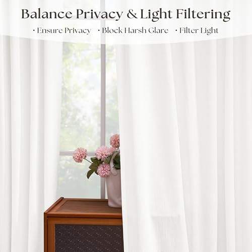 Image of Ivory White Semi Sheer Pinch Pleated Linen Curtains 63 Inch Long