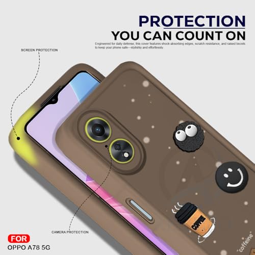 Image of AESTMO Back Case Cover for Oppo A78 5G Cover | Cute Fun Cartoon 3D Ball | Coffee Silicone Case | Full Body Protection | Camera Protection Back Cover for Oppo A78 5G (Brown)