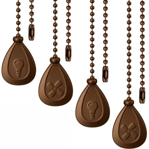 Image of Patelai 4 Pieces Ceiling Fan Pull Chain Extender Ornament 12 Inch Ceiling Pull Chain Extension Classic Drop Shaped Pendant Beaded Ball Cord for Fan Light lamp Decorative with Connector (Brown Bronze)