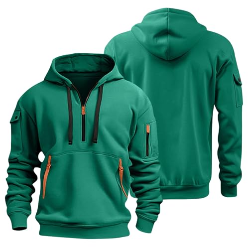 Mens Hoodies Pullover Tactical Fleece Lined Quarter Zip Hooded Sweatshirt Drawstring Plus Size Hoodie with Pockets4