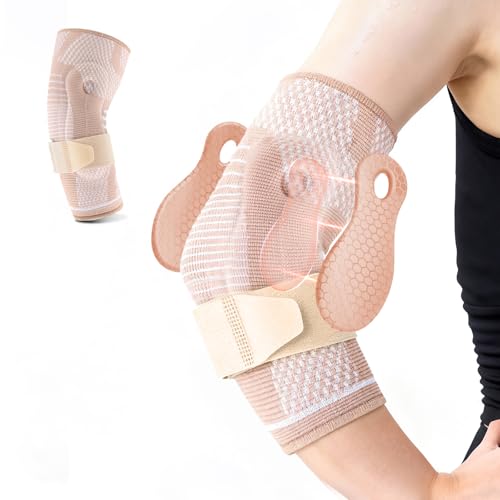 Cezlstesy Coderas Epicondilitis, Codera de Compresión, Codera Tendinitis para Hombre y Mujer, Soporte para Codo, Coderas Gym Deportiva para Tenis, Culturismo, Golf (Beige, L)