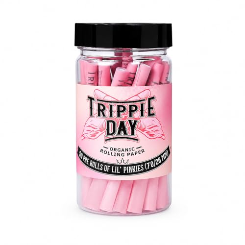 Trippie Day Lil Pinkies 50 Pack Single Size Pre Rolled Cones Pink Rolling Papers Preroll Cones with Filter Tips | 70mm Dogwalker | Non-GMO Made in France | No Chemical Dyes