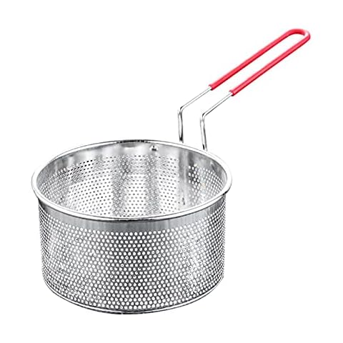 EKDJKK Food Strainers Basket, Stainless Steel Deep Frying Basket with Long Handle, Fried Food Filter Basket, Pasta Strainer Colander for Home Restaurant (7.09 inch) Cover