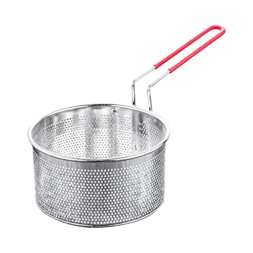 EKDJKK Stainless Steel Deep Frying Basket with Long Handle, Fried Food Filter Basket, Pasta Strainer Colander for Home Restaurant (7.09 inch)