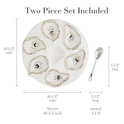 Mud Pie Oyster Server Set; server 10 1/2" dia | spoon 5 1/2" by Mud Pie - Image 3