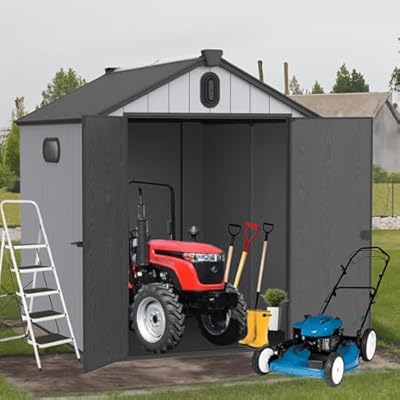 Udorich Spacious 6x8ft Plastic Storage Shed for Backyard and Garden, Rainproof Design, Easy Assembly, Gray and Black