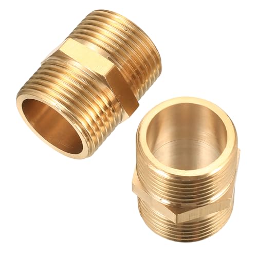2 STk Doppelnippel 3/4 Zoll Messing Außengewinde, Doppelnippel G3/4\ (Ø 25,7mm) AG/AG, Verbindungsstück Gewindefitting 3/4\ Messing Fittings Sechskant für Heizung Trinkwasseranlage Geeignet