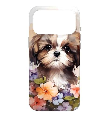 Cute Shih Tzu Puppy Watercolor Shih Tzu and Flowers Magnetic Case for iPhone 17 Pro Max