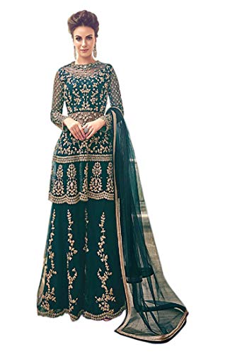 Fabzara Women's Net Semi-stitched Salwar Suit (FZ_6002_Rama_Rama_Free Size)