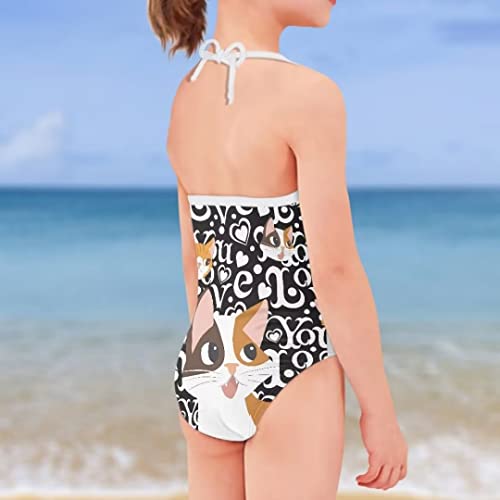 Image of Pinupub Girls Cute Swimsuit One Piece Bathing Suit Sleeveless Halter Neck Swimwear Beachwear