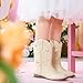 Parrosoo Girls Cowboy Boots Cowgirl Toddler Western Boots Size 10 Little Girls Sparkly Star Wide Boot Low Heels Cow Girl Riding Shoes West Fashion Birthday Party (8901 Ivory 10)