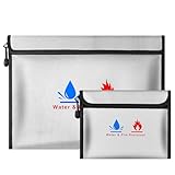 Fire-resistant document pouches, including a set of fire-resistant wallet security pouches, measuring 15 x 11 in and 9 x 7 in, with a non-irritating silicone coating, for Money, Documents and Passport