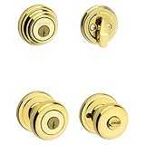 Kwikset 991 Juno Entry Knob and Single Cylinder Deadbolt Combo Pack featuring SmartKey in Polished Brass