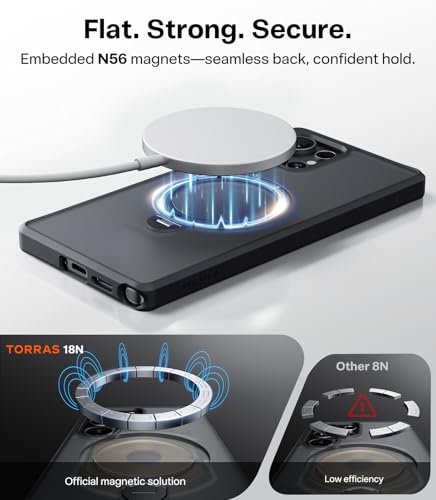 Image of TORRAS 360 Spin Magnetic Stand for Samsung Galaxy S25 Ultra Case, Fit for Magsafe, Military Grade Slim Protective S25 Ultra Case with Kickstand & Ring Holder, Ostand Spin, Translucent Frosted Black