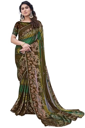 Image of MIRCHI FASHION Saree for Woman Chiffon Foil Work Floral Printed | Ethnic Sari for Function and Farewell with Unstitched Blouse Piece (Available in 15 Colors)