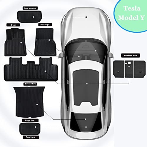 Kikimo 9 Pcs Tesla Model Y Floor Mats,Brackrest Mats Front Rear Cargo Liner Mat,Tesla Model Y Accessories All Weather Floor Mat Anti-Slip Floor Mat Custom Fit For Tesla(Not Fit 7 Seater) #TOP6
