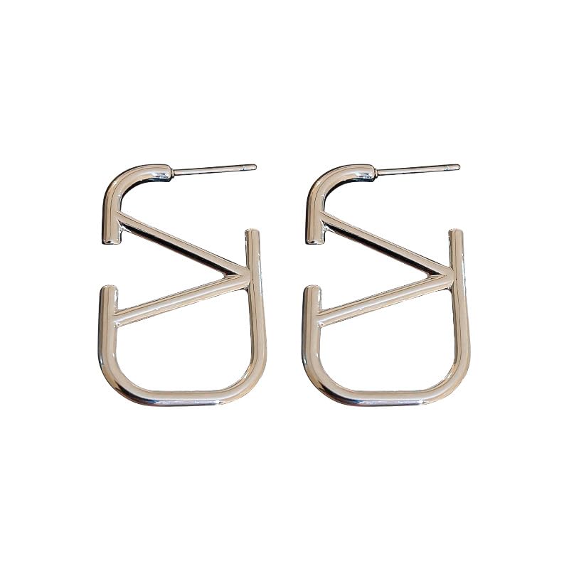 HanaoopsGolden Square Earrings for Women Silver Geometric Letter Earrings Hypoallergenic gold and silver plated earrings Fashion Jewelry for Women Girls