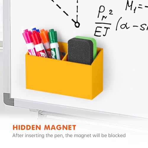 Image of BEYGORM Magnetic Dry Erase Marker Holder for Whiteboard & Refrigerator | Non-slip Acrylic Pen Holder for Classroom, Fridge Magnet, Locker Organizer Accessories, Teacher & School Supplies(Orange)