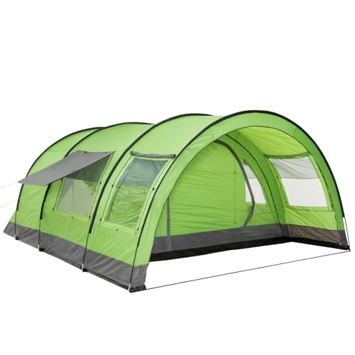 CampFeuer Zelt Relax6 für 6 Personen | 5000 mm Wassersäule | Grün/Grau | Variables Tunnelzelt mit großem Vorraum | Abtrennbare Schlafkabine | Gruppenzelt, Campingzelt, Familienzelt