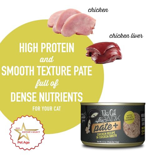 Image of Tiki Cat After Dark Pate+ Wet Cat Food, Chicken, 5.5 oz. Cans (Pack of 8) | Wet Cat Food, Pate+, Chicken with Organ Meat, High Protein, High Moisture for Hydration, Nutrient Dense, 5.5 oz Cans, 8 Pack