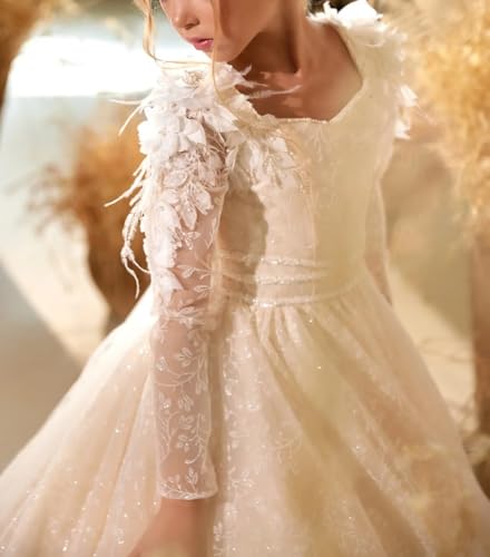 Elegant Flower Girl Dresses for Wedding Tulle Long Sleeves Pageant Dress Princess Ball Gowns for Girls4