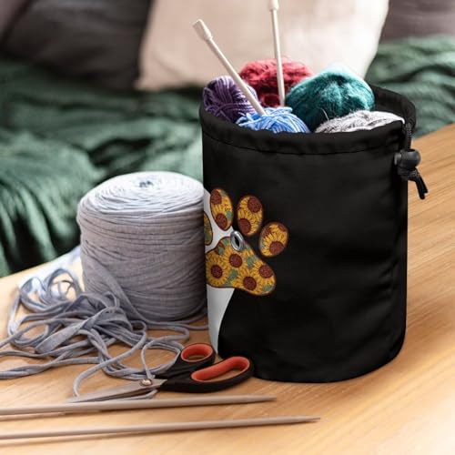 Image of Sellikakes Small Yarn Bag Crochet Storage Organizer, Sunflower Dog Paw Knitting Bag Portable Knitting Bag, Yarn Holder for Crochet Project Knitting & Crochet Needle Accessories