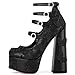 KISTANIA Black Platform Chunky Heels with Butterflies Lace Square Toe Ankle Strap Goth Lolita Mary-Jane Platform Pumps Shoes with Rhinestone Buckles for Birthday Prom Fashion Dressy Size 6
