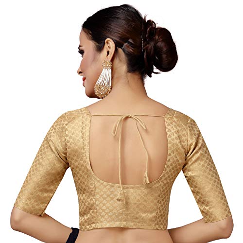 Image of Studio Shringaar Women's Zari Brocade Stitched Elbow Length Sleeves Saree Blouse