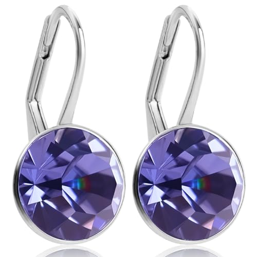 925 Silber-Ohrringe Lila Kristalle 925 Silver Brilliantschliff NOBEL SCHMUCK