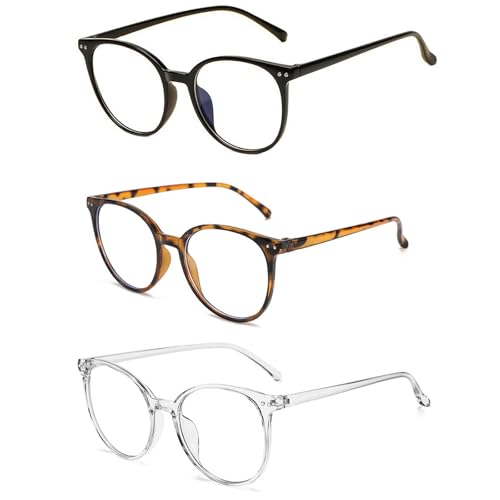 BbiuRer 3 Pack Blaulichtfilter Brille, Blaues Licht Blockieren Brillen, Runde Rahmen Anti Blaues Lesebrille für Damen und Herren, Rund Anti Blaulicht PC Gaming Brillen Modebrille, Anti Blendung