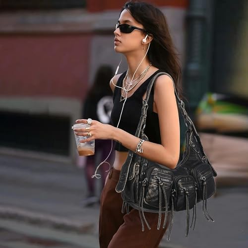 Image of Angel Kiss Hobo Bags Purse for Women Y2K Shoulder Bag Multi Pockets Designer Satchel Studded Handbags with Strap